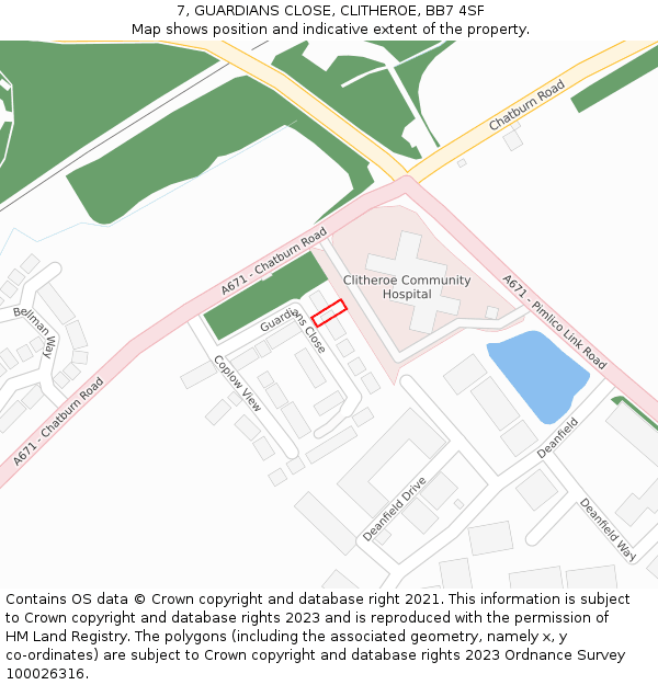 7, GUARDIANS CLOSE, CLITHEROE, BB7 4SF: Location map and indicative extent of plot