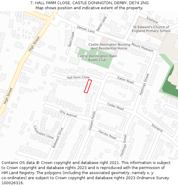 7, HALL FARM CLOSE, CASTLE DONINGTON, DERBY, DE74 2NG: Location map and indicative extent of plot