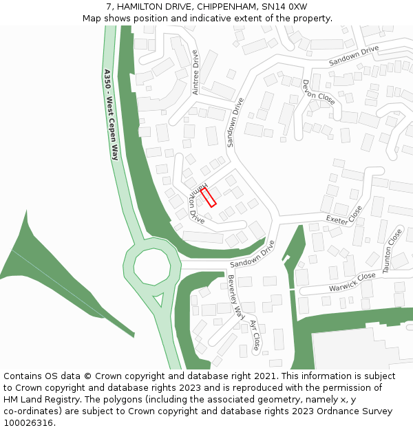 7, HAMILTON DRIVE, CHIPPENHAM, SN14 0XW: Location map and indicative extent of plot
