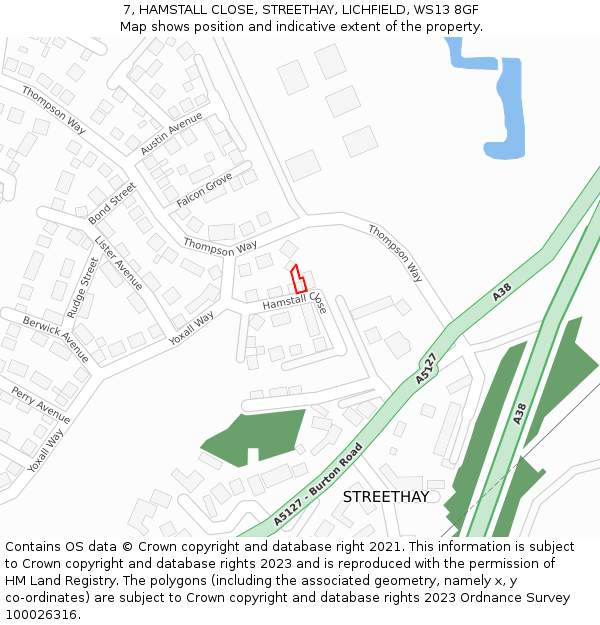 7, HAMSTALL CLOSE, STREETHAY, LICHFIELD, WS13 8GF: Location map and indicative extent of plot