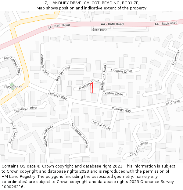 7, HANBURY DRIVE, CALCOT, READING, RG31 7EJ: Location map and indicative extent of plot