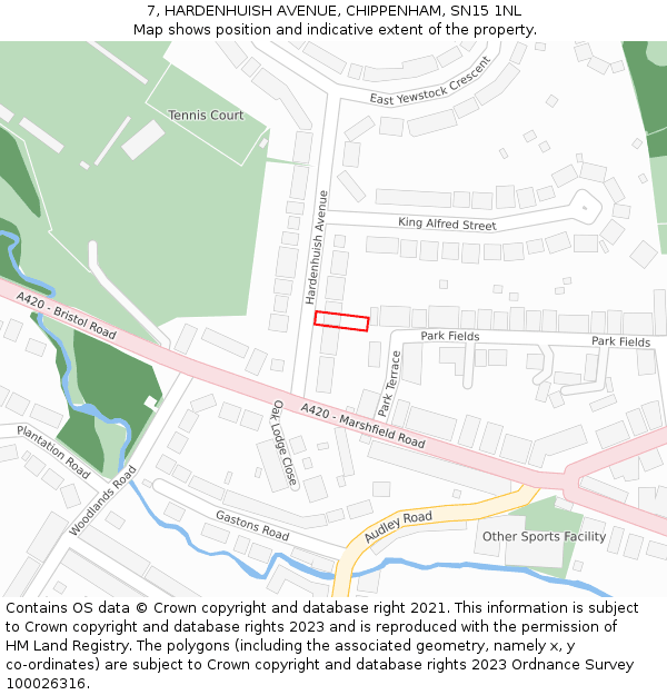 7, HARDENHUISH AVENUE, CHIPPENHAM, SN15 1NL: Location map and indicative extent of plot