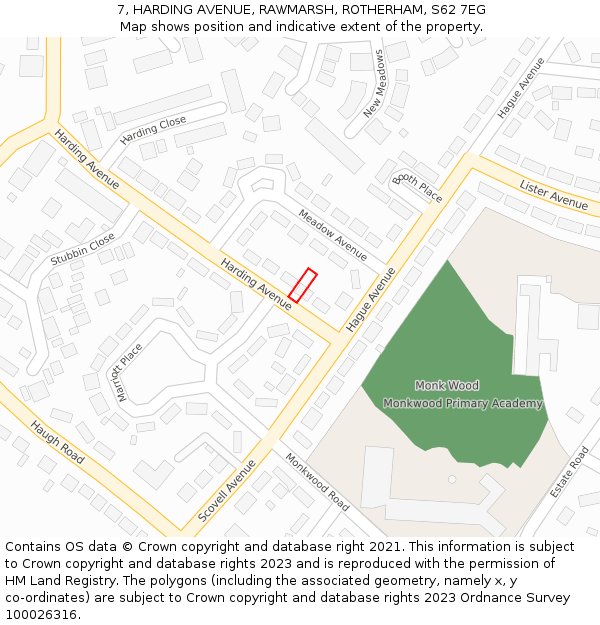 7, HARDING AVENUE, RAWMARSH, ROTHERHAM, S62 7EG: Location map and indicative extent of plot