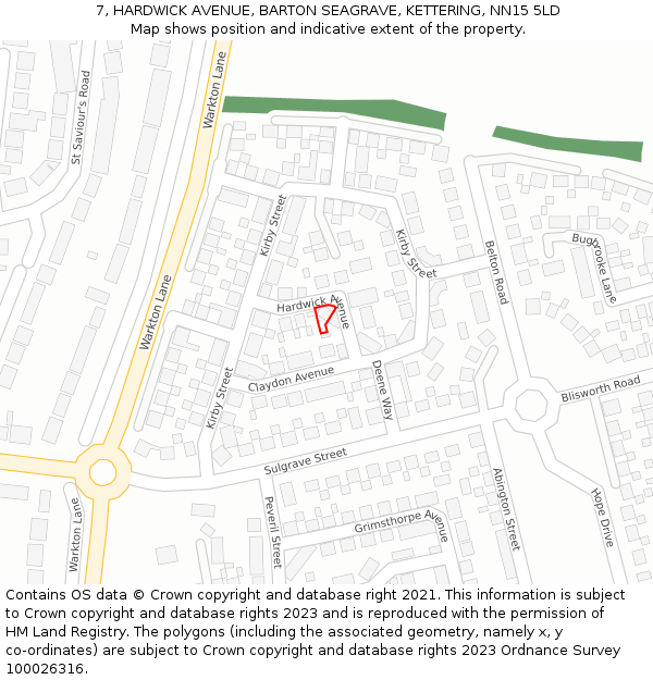 7, HARDWICK AVENUE, BARTON SEAGRAVE, KETTERING, NN15 5LD: Location map and indicative extent of plot