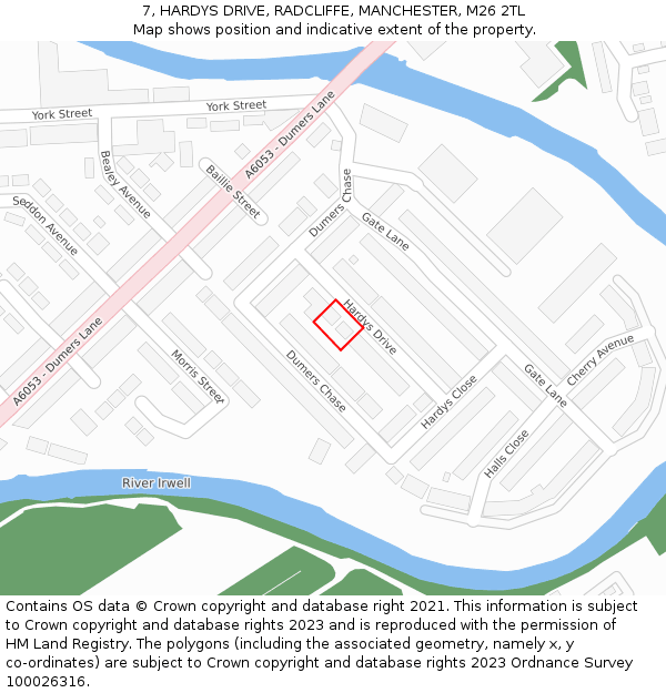 7, HARDYS DRIVE, RADCLIFFE, MANCHESTER, M26 2TL: Location map and indicative extent of plot