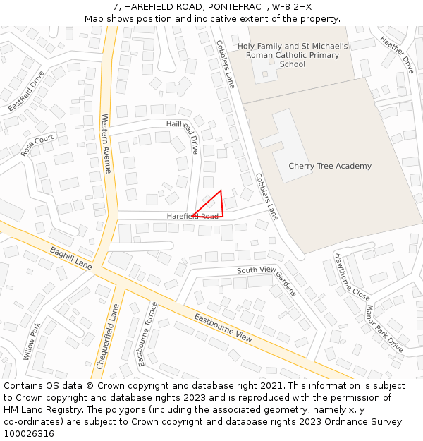 7, HAREFIELD ROAD, PONTEFRACT, WF8 2HX: Location map and indicative extent of plot