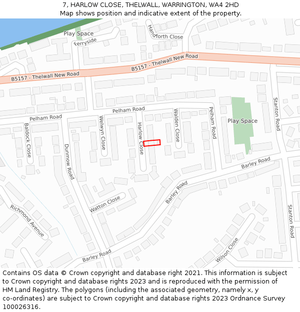 7, HARLOW CLOSE, THELWALL, WARRINGTON, WA4 2HD: Location map and indicative extent of plot