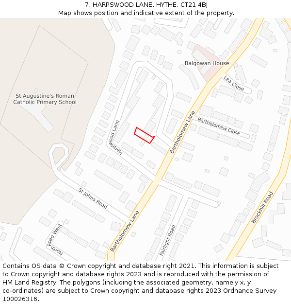 7, HARPSWOOD LANE, HYTHE, CT21 4BJ: Location map and indicative extent of plot