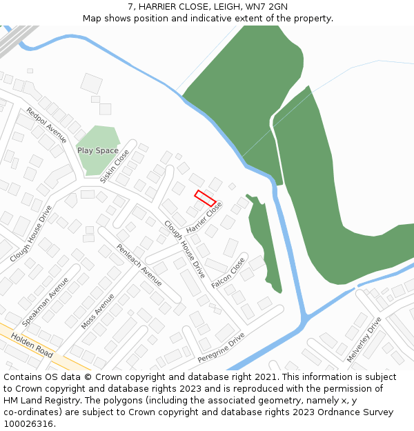 7, HARRIER CLOSE, LEIGH, WN7 2GN: Location map and indicative extent of plot