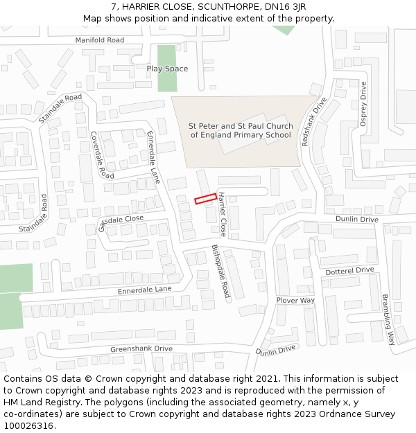 7, HARRIER CLOSE, SCUNTHORPE, DN16 3JR: Location map and indicative extent of plot