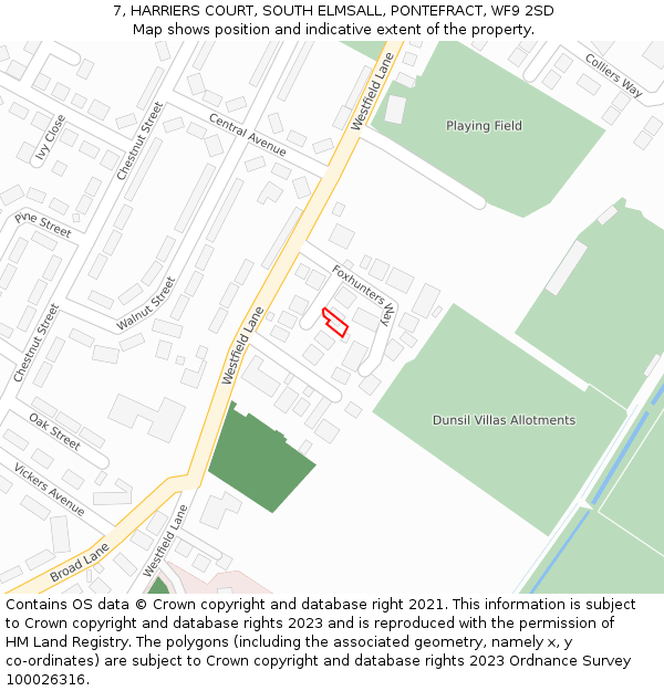 7, HARRIERS COURT, SOUTH ELMSALL, PONTEFRACT, WF9 2SD: Location map and indicative extent of plot