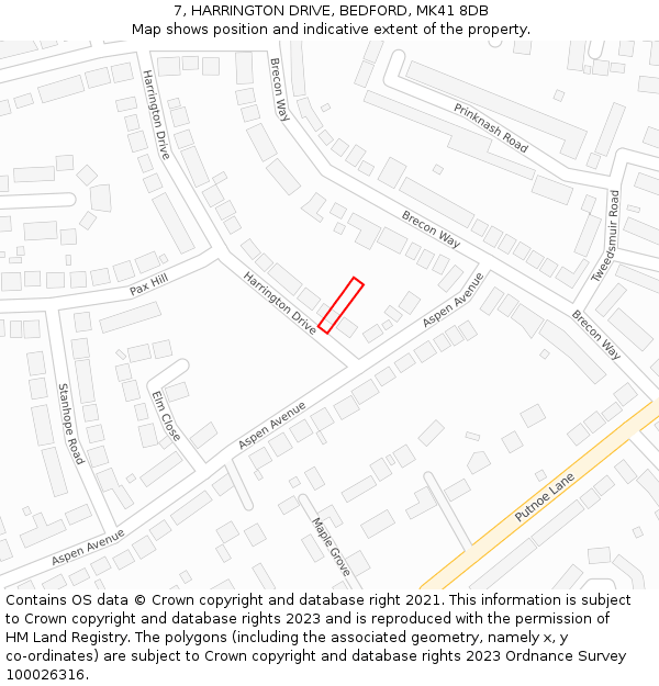 7, HARRINGTON DRIVE, BEDFORD, MK41 8DB: Location map and indicative extent of plot