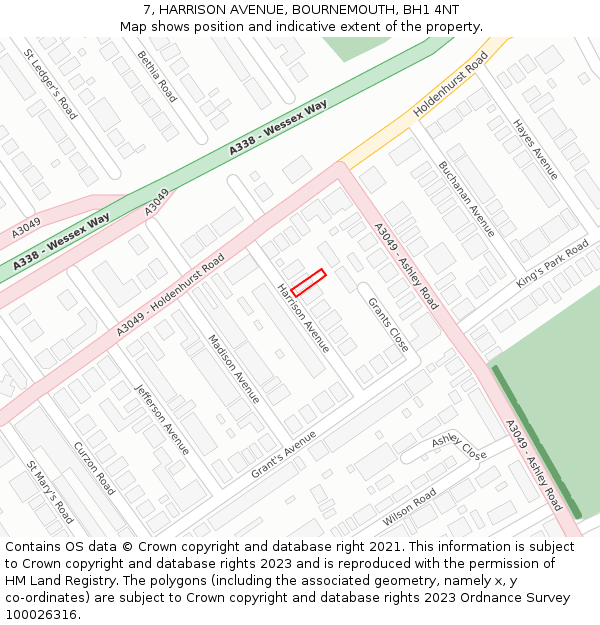 7, HARRISON AVENUE, BOURNEMOUTH, BH1 4NT: Location map and indicative extent of plot