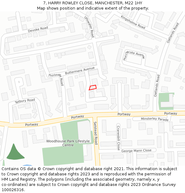 7, HARRY ROWLEY CLOSE, MANCHESTER, M22 1HY: Location map and indicative extent of plot