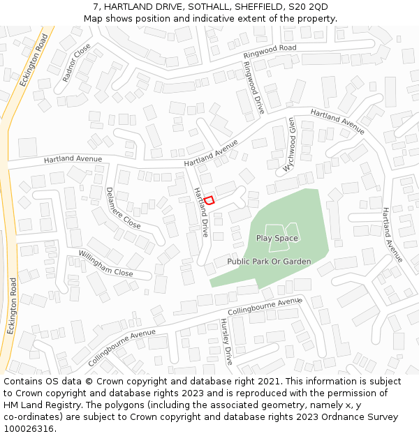 7, HARTLAND DRIVE, SOTHALL, SHEFFIELD, S20 2QD: Location map and indicative extent of plot