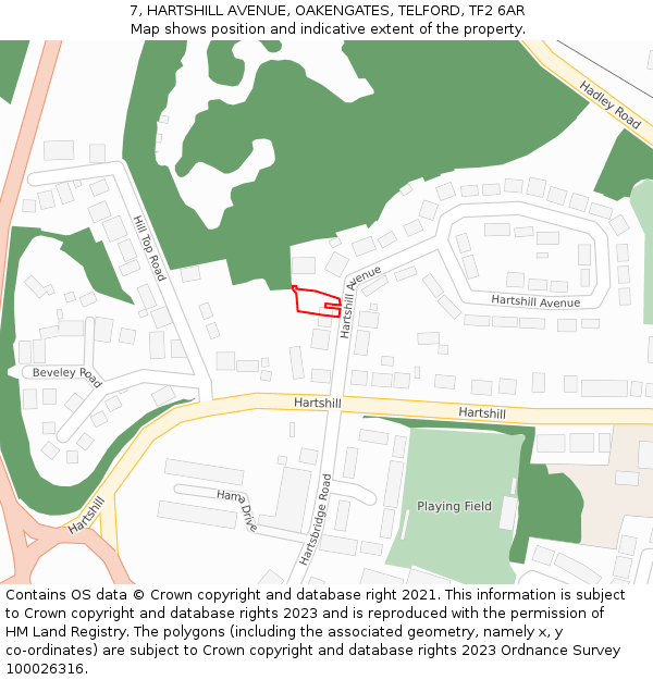 7, HARTSHILL AVENUE, OAKENGATES, TELFORD, TF2 6AR: Location map and indicative extent of plot