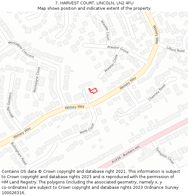 7, HARVEST COURT, LINCOLN, LN2 4FU: Location map and indicative extent of plot