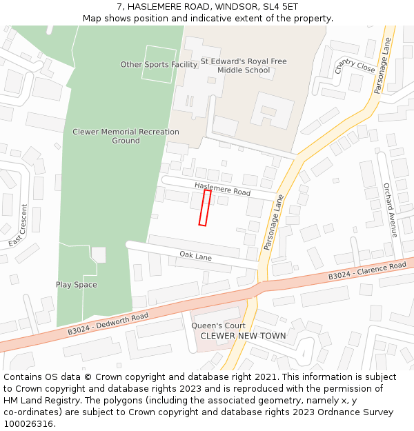 7, HASLEMERE ROAD, WINDSOR, SL4 5ET: Location map and indicative extent of plot