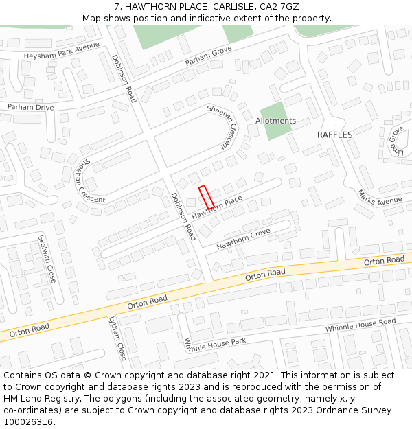 7, HAWTHORN PLACE, CARLISLE, CA2 7GZ: Location map and indicative extent of plot