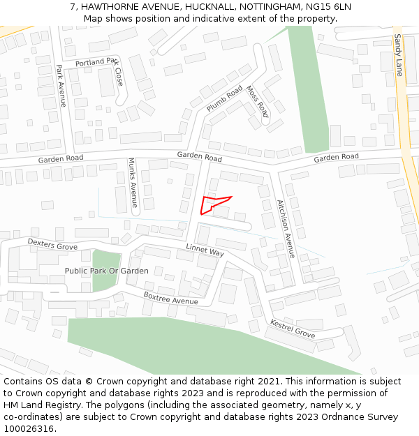 7, HAWTHORNE AVENUE, HUCKNALL, NOTTINGHAM, NG15 6LN: Location map and indicative extent of plot
