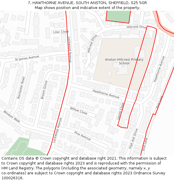 7, HAWTHORNE AVENUE, SOUTH ANSTON, SHEFFIELD, S25 5GR: Location map and indicative extent of plot