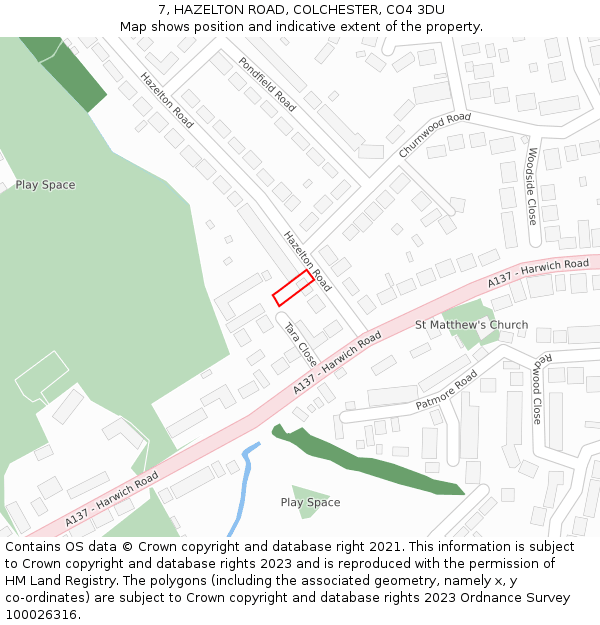 7, HAZELTON ROAD, COLCHESTER, CO4 3DU: Location map and indicative extent of plot
