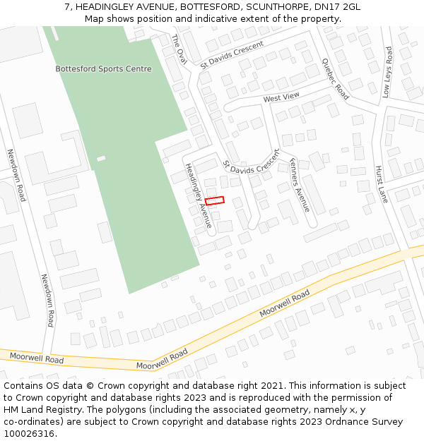 7, HEADINGLEY AVENUE, BOTTESFORD, SCUNTHORPE, DN17 2GL: Location map and indicative extent of plot