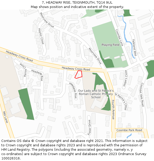 7, HEADWAY RISE, TEIGNMOUTH, TQ14 9UL: Location map and indicative extent of plot