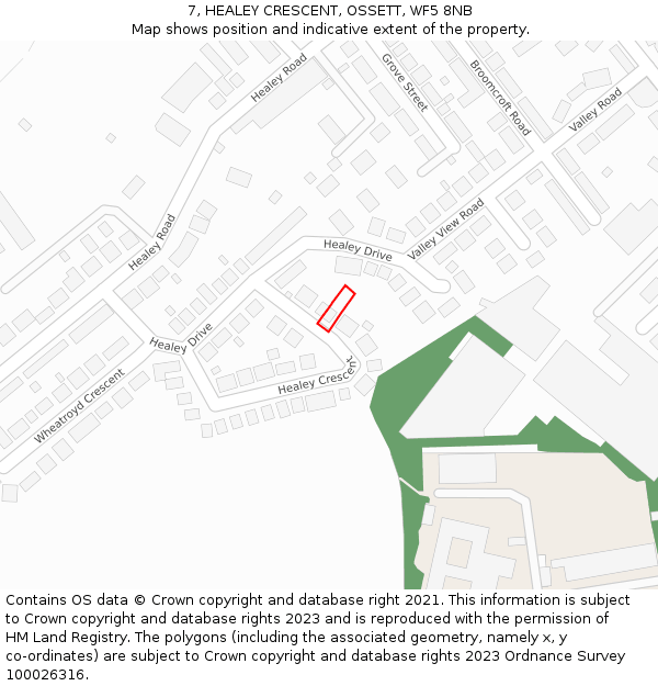7, HEALEY CRESCENT, OSSETT, WF5 8NB: Location map and indicative extent of plot
