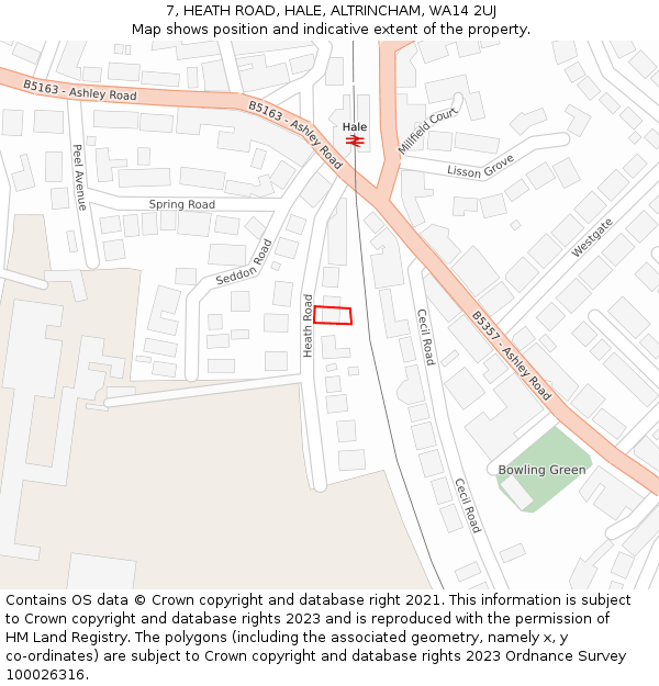 7, HEATH ROAD, HALE, ALTRINCHAM, WA14 2UJ: Location map and indicative extent of plot