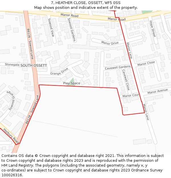 7, HEATHER CLOSE, OSSETT, WF5 0SS: Location map and indicative extent of plot