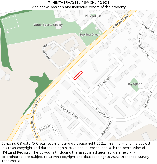 7, HEATHERHAYES, IPSWICH, IP2 9DE: Location map and indicative extent of plot