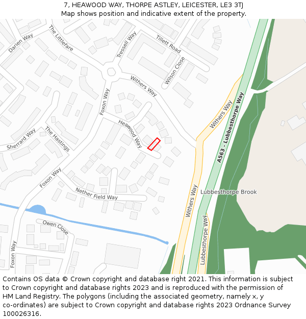 7, HEAWOOD WAY, THORPE ASTLEY, LEICESTER, LE3 3TJ: Location map and indicative extent of plot