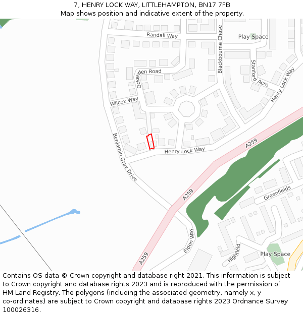 7, HENRY LOCK WAY, LITTLEHAMPTON, BN17 7FB: Location map and indicative extent of plot