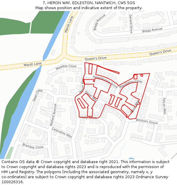 7, HERON WAY, EDLESTON, NANTWICH, CW5 5GS: Location map and indicative extent of plot