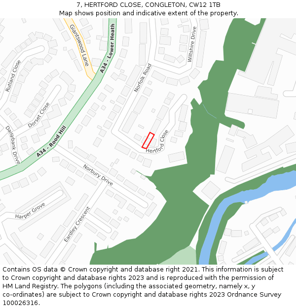 7, HERTFORD CLOSE, CONGLETON, CW12 1TB: Location map and indicative extent of plot
