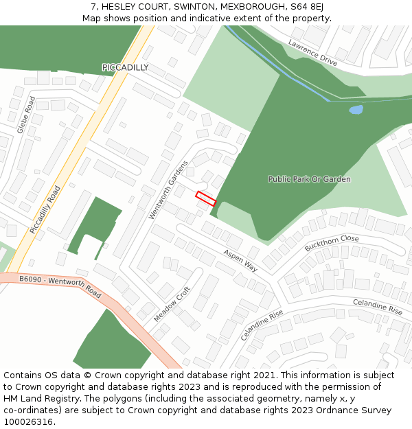 7, HESLEY COURT, SWINTON, MEXBOROUGH, S64 8EJ: Location map and indicative extent of plot