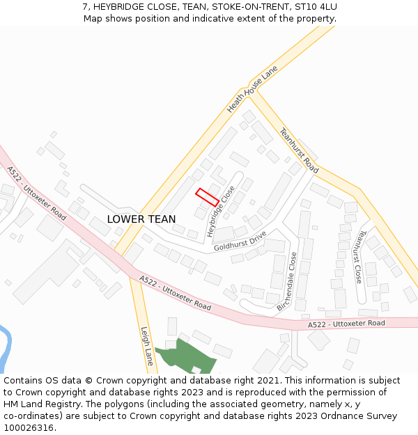 7, HEYBRIDGE CLOSE, TEAN, STOKE-ON-TRENT, ST10 4LU: Location map and indicative extent of plot