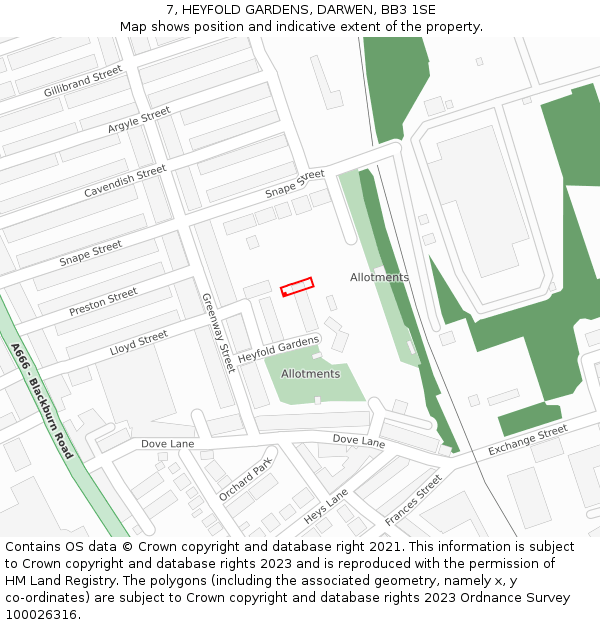 7, HEYFOLD GARDENS, DARWEN, BB3 1SE: Location map and indicative extent of plot