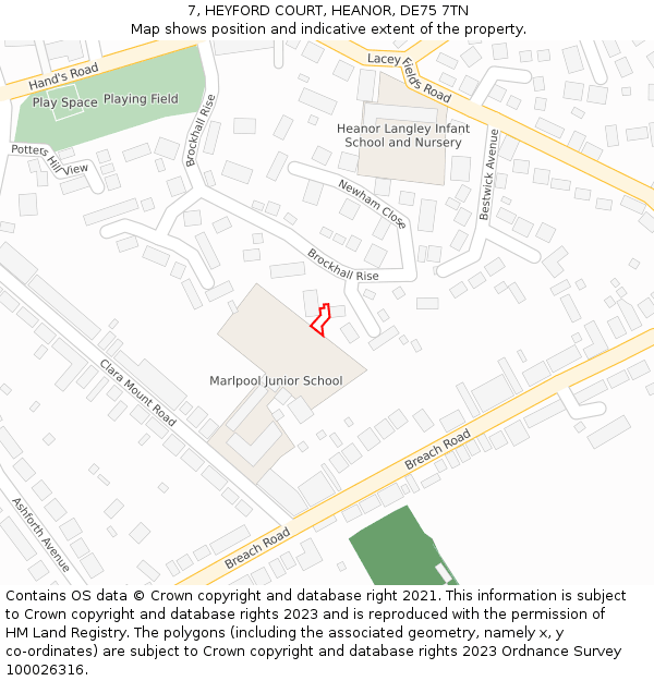 7, HEYFORD COURT, HEANOR, DE75 7TN: Location map and indicative extent of plot