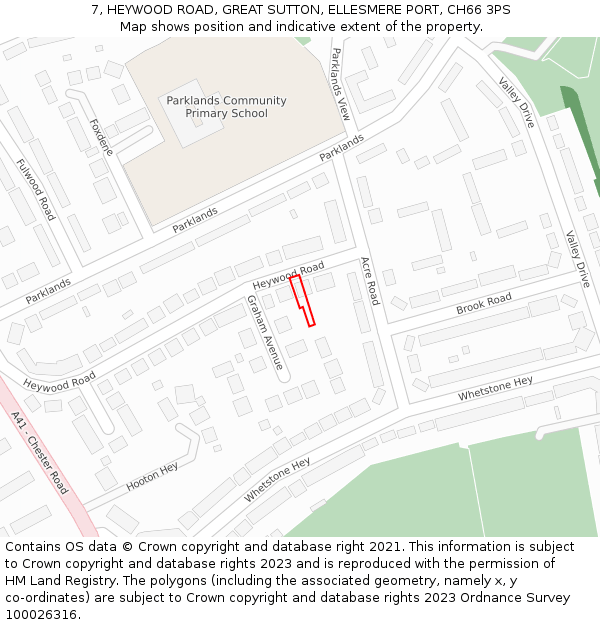 7, HEYWOOD ROAD, GREAT SUTTON, ELLESMERE PORT, CH66 3PS: Location map and indicative extent of plot
