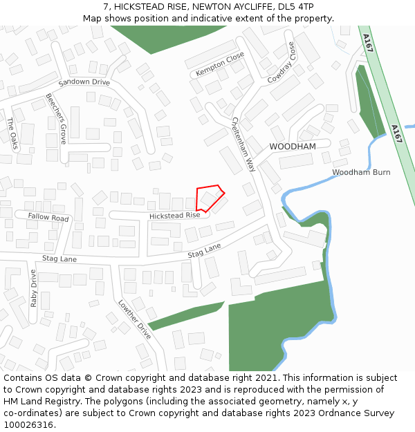 7, HICKSTEAD RISE, NEWTON AYCLIFFE, DL5 4TP: Location map and indicative extent of plot