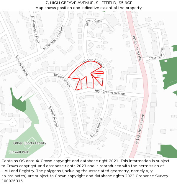 7, HIGH GREAVE AVENUE, SHEFFIELD, S5 9GF: Location map and indicative extent of plot