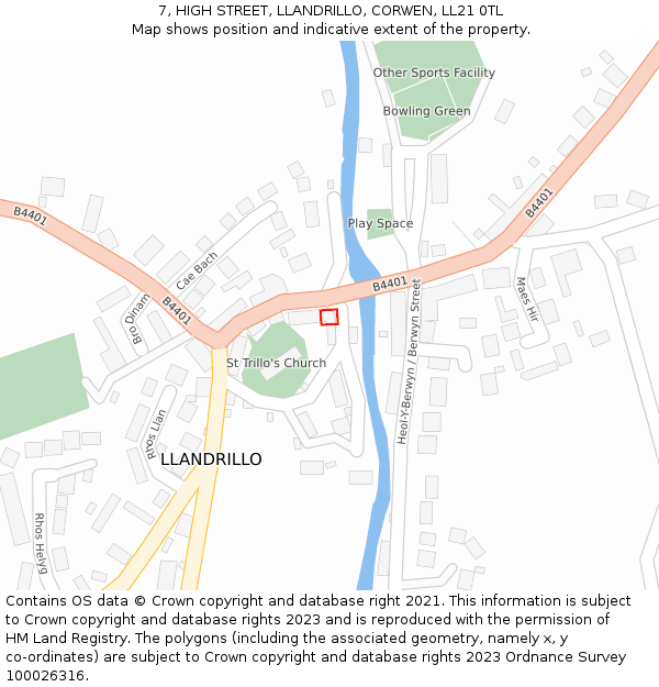 7, HIGH STREET, LLANDRILLO, CORWEN, LL21 0TL: Location map and indicative extent of plot