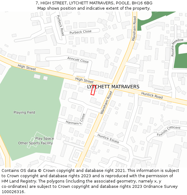7, HIGH STREET, LYTCHETT MATRAVERS, POOLE, BH16 6BG: Location map and indicative extent of plot