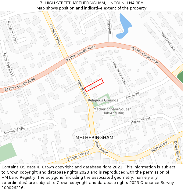 7, HIGH STREET, METHERINGHAM, LINCOLN, LN4 3EA: Location map and indicative extent of plot