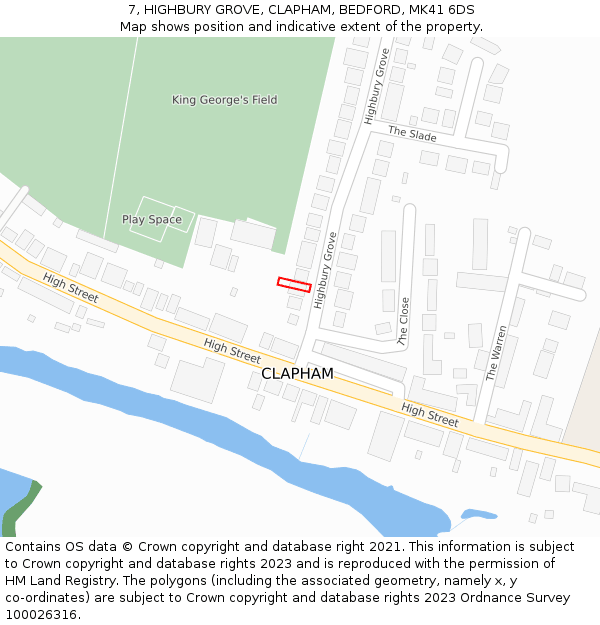 7, HIGHBURY GROVE, CLAPHAM, BEDFORD, MK41 6DS: Location map and indicative extent of plot