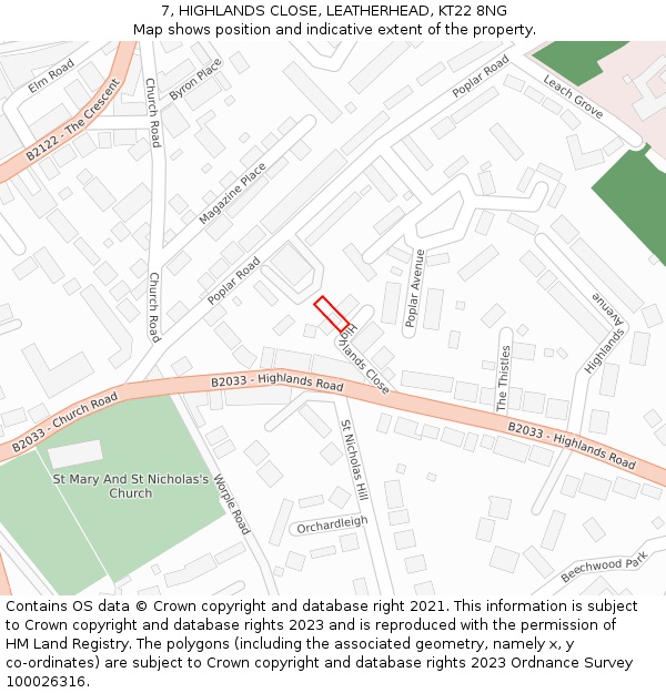 7, HIGHLANDS CLOSE, LEATHERHEAD, KT22 8NG: Location map and indicative extent of plot