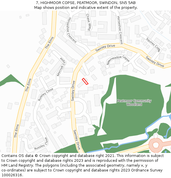 7, HIGHMOOR COPSE, PEATMOOR, SWINDON, SN5 5AB: Location map and indicative extent of plot