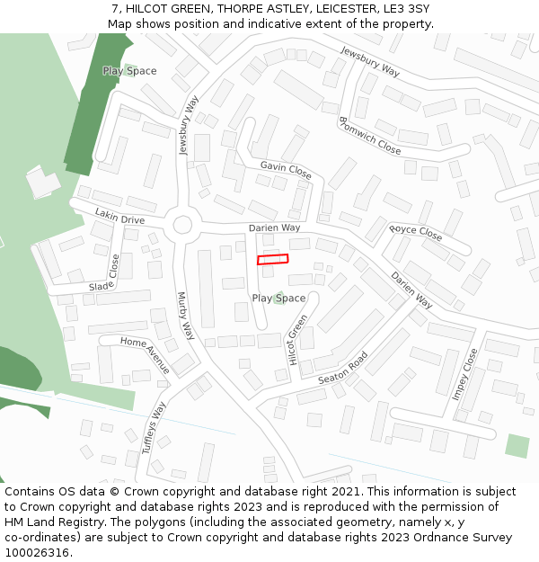 7, HILCOT GREEN, THORPE ASTLEY, LEICESTER, LE3 3SY: Location map and indicative extent of plot